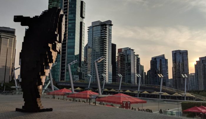 Orca statue and towers