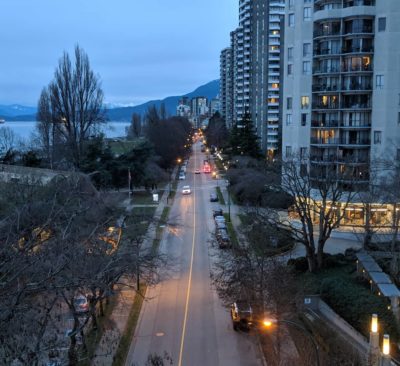 Overlooking Beach Avenue, grey morning