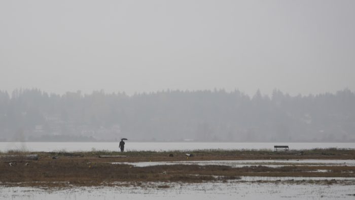 Walking on the spit in the rain