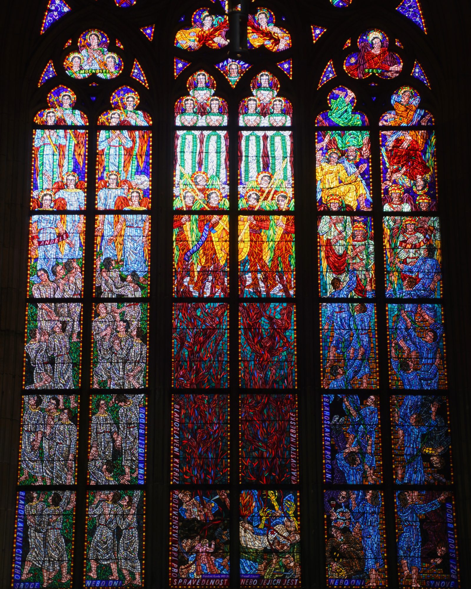 St. Vitus Cathedral stained glass, with angels and souls