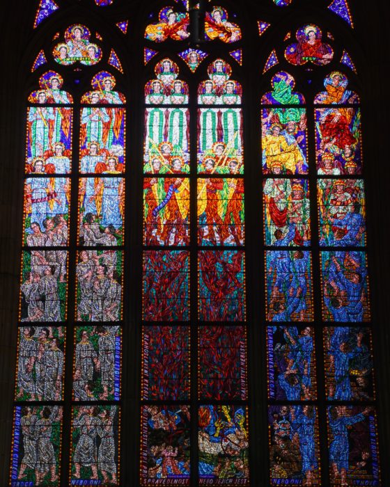 St. Vitus Cathedral stained glass, with angels and souls