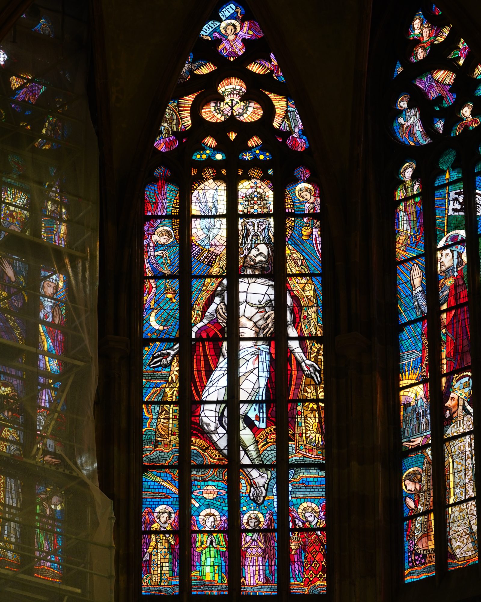 Stained glass window representing the Holy Trinity