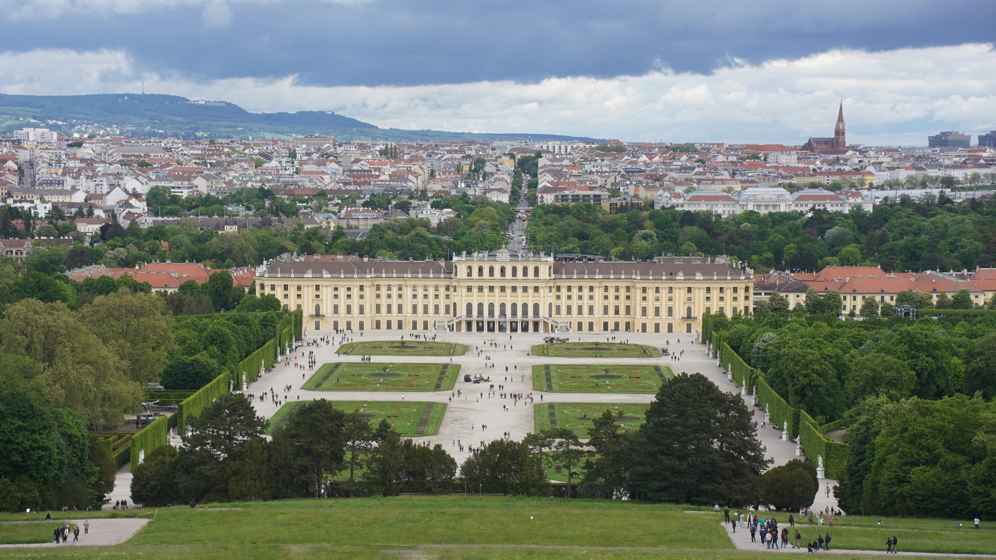 View of the gardens, the palace, and part of Vienna in the distance